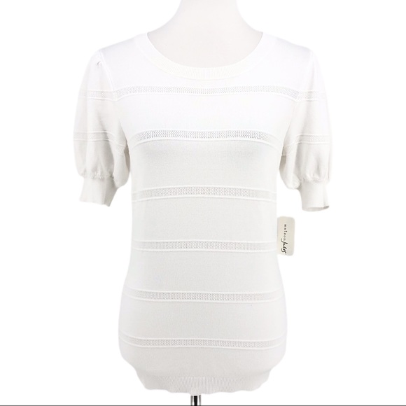 Maison Jules Tops - Maison Jules White Knit Short Sleeve Top, Size S